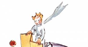 Der kleine Prinz stellt einen Wandschirm für seine Rose auf